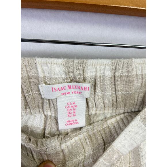 Isaac Mizrahi Woman's Linen Blend Beige Plaid Wide Leg Pants - Size Medium - Picture 2 of 9